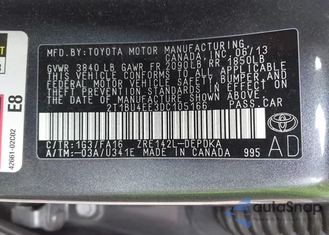 2013 Toyota Corolla L z USA, uszkodzony, nr VIN 2T1BU4EE3DC105166